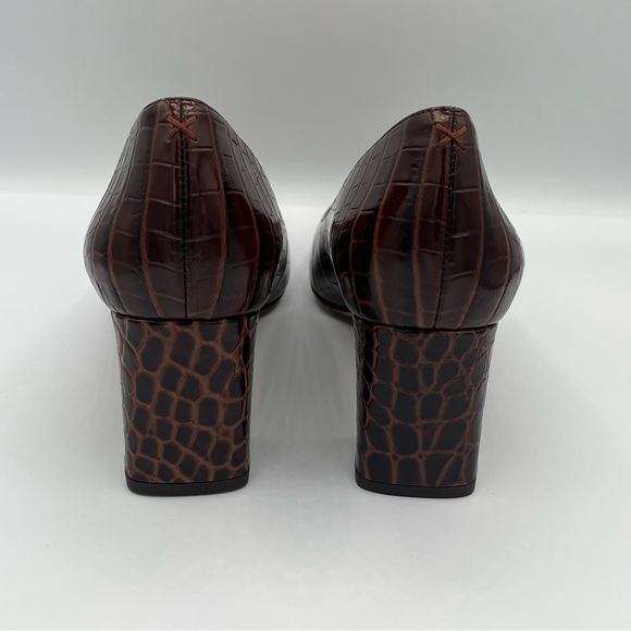 Inez Frida Heels in Mocha Croco | Brown Croc Embossed Leather Block Heel Pumps - Picture 5 of 10